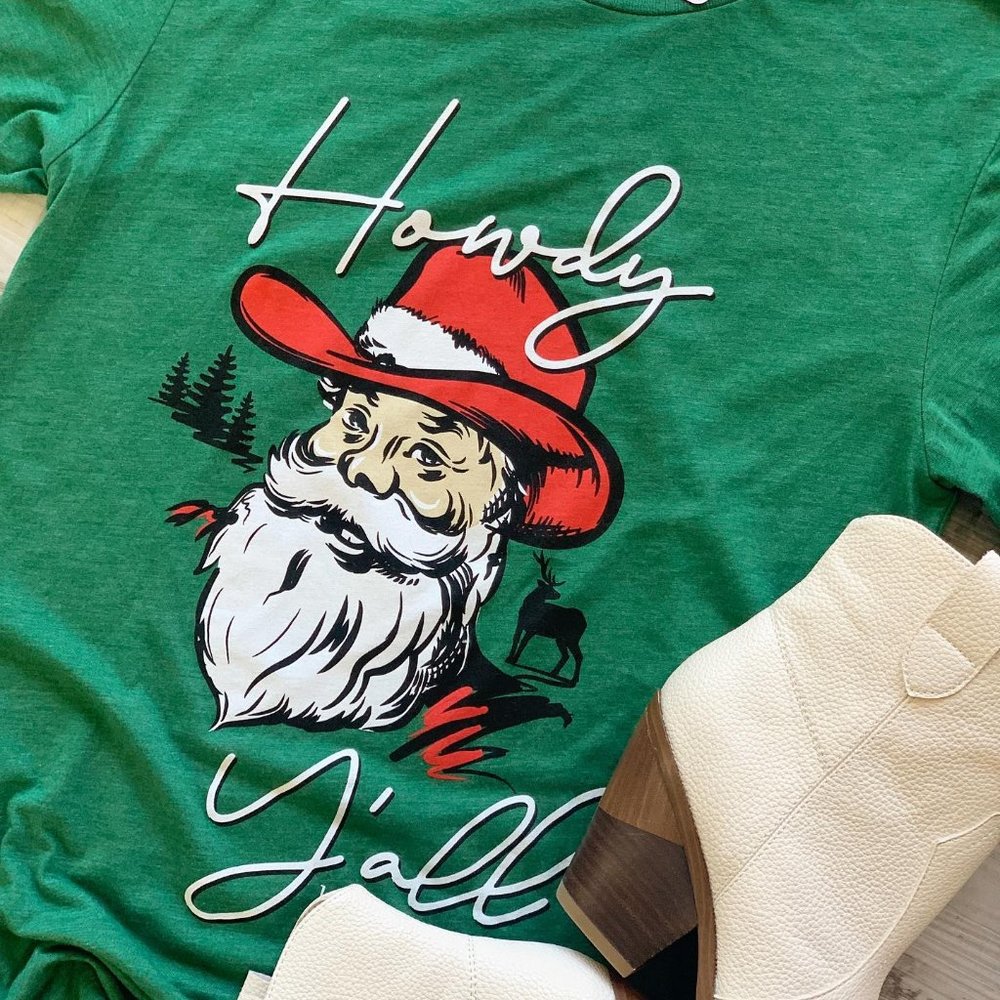 Howdy Y'all Christmas Tee Cowboy Santa